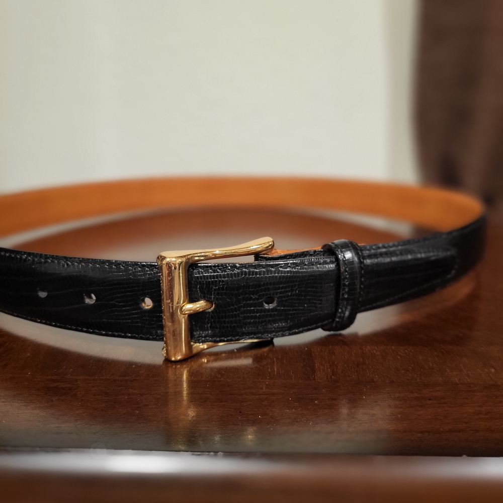 Martin Dingman Men's Black Belt with Gold Buckle
